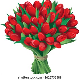Large bouquet of tulips on a white background