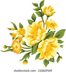 Large bouquet of yellow flowers.