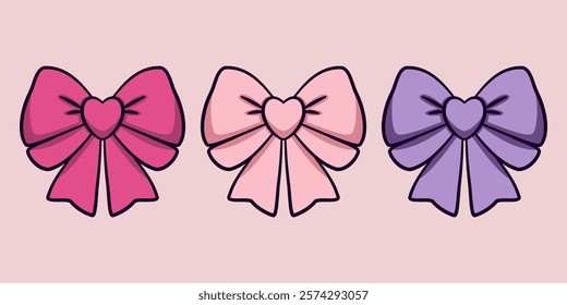 A large bow with a heart. Various color versions.