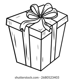 Large Bow Present Doodle, Decorative Gift Box, Ribboned Package Illustration