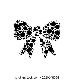 A large bow symbol in the center made in pointillism style. The center symbol is filled with black circles of various sizes. Vector illustration on white background