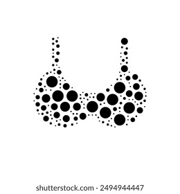 Un Grande sostén en el centro hecho en estilo puntillismo. El símbolo central está lleno de círculos negros de varios tamaños. Ilustración vectorial sobre fondo blanco