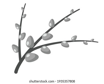 A large branch of pussy willow. The symbol of Easter and the coming spring. Fluffy buds are gray. Suitable for creating patterns, cards, invitations, articles and different typography. 