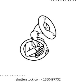 The large Brass instrument,  Sousaphone player vector icon in outline