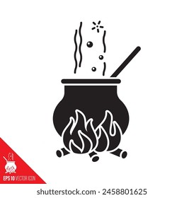 Large brewing pot on fireplace vector glyph icon for Brew A Potion Day on January 19