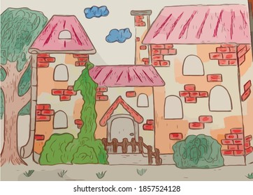 gran casa de ladrillo con chimenea
