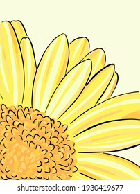Gran gerbera brillante. Parte de una flor de jardín.Vector. Flor amarillo brillante.