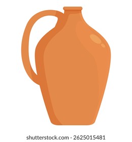 Large brown clay pitcher with a handle and a narrow neck standing on a white background