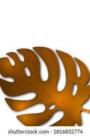 Large brown leaf of monstera on a white background. Creative template for your design. Vector illustration