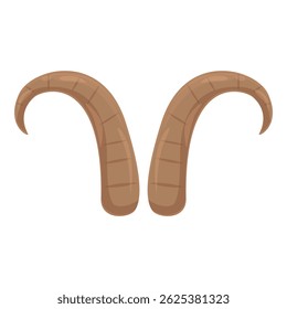 Large brown ram horns curving upwards isolated on a white background