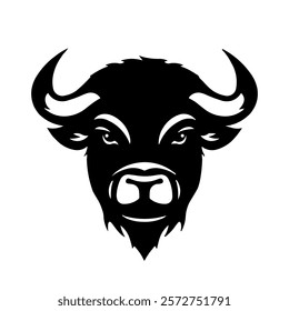 A large buffalo logo in the center. Isolated black symbol. Vector illustration on white background