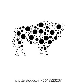 A large buffalo symbol in the center made in pointillism style. The center symbol is filled with black circles of various sizes. Vector illustration on white background