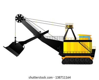 Large build mining excavator against white background. Vector design.