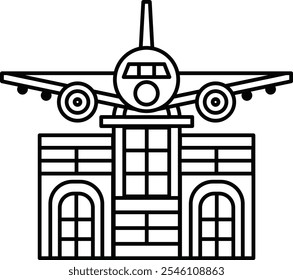 A large building with a large airplane on top of it