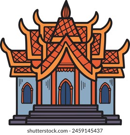 A large building with a lot of detail and a lot of windows. The building is Asian in style