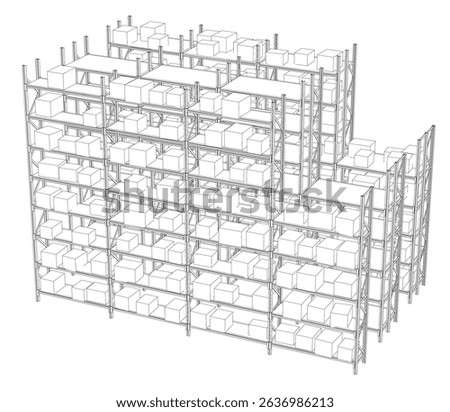 A large building with many shelves and boxes. The building is very tall and has many floors. The boxes are stacked on top of each other, and the shelves are filled with them