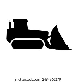 A large bulldozer symbol in the center. Isolated black symbol