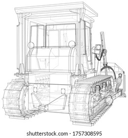 Large bulldozer. Vector Wire-frame isolated excavator on background. Vector rendering of 3d.