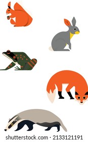 A large bunch of funny domestic and wild animals, marine mammals, reptiles, birds and fish. A collection of cute cartoon characters isolated on a white background. Colorful vector illustration.