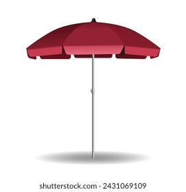 Large burgundy beach umbrella on a white background. Vector 3d illustration