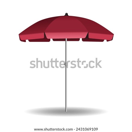 Large burgundy beach umbrella on a white background. Vector 3d illustration