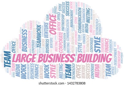 Large Business Building word cloud. Collage made with text only.