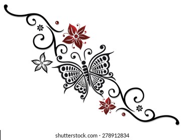 Large butterfly with many flowers