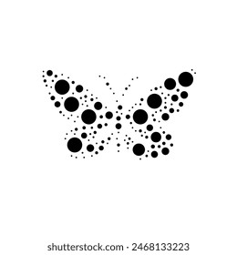 A large butterfly symbol in the center made in pointillism style. The center symbol is filled with black circles of various sizes. Vector illustration on white background