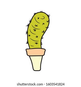 Large cactus in a brown pot-yellow 
 . Vector illustration.Form for banners, postcards. Nature