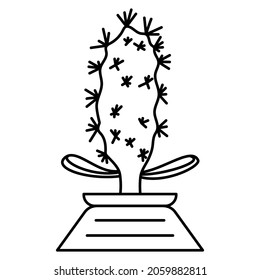 A large cactus in a fashionable pot for the office, room. Interior decoration, creation of a microclimate. Vector icon, outline, isolated, 48x48 pixel.