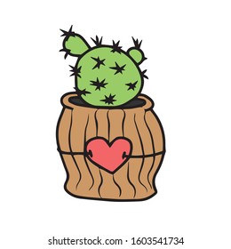 Large cactus in a pot with a heart
 . Vector illustration.Form for banners, postcards. Nature