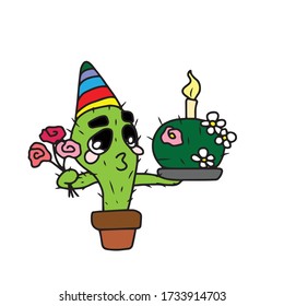 A large cactus in a red pot lifts the bar
 . Vector illustration.Form for banners and postcards. Nature
