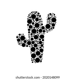 A large cactus symbol in the center made in pointillism style. The center symbol is filled with black circles of various sizes. Vector illustration on white background