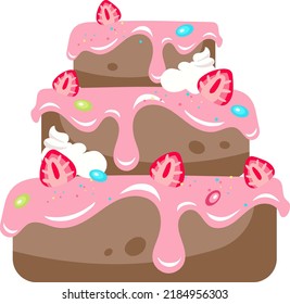 Large cake with strawberry semi flat color vector object. Confectionery masterpiece. Full sized item on white. Dessert simple cartoon style illustration for web graphic design and animation
