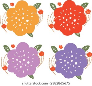  Large camellia flower background in various colors Illustration set