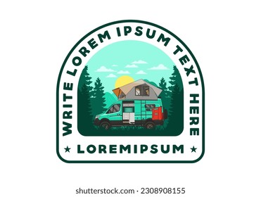 Large camper van with roof tent illustration design