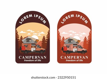 Large camper van with roof tent illustration design