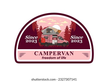 Large camper van with roof tent illustration design