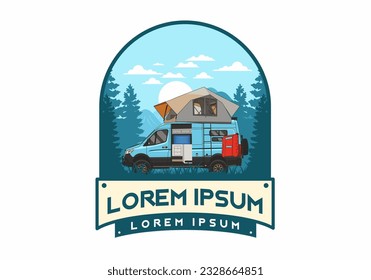 Large camper van with roof tent illustration design