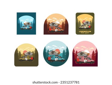 Large camper van with roof tent illustration design