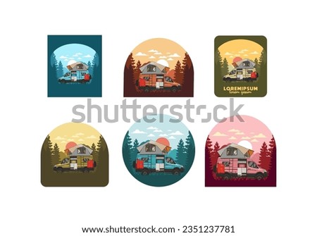 Large camper van with roof tent illustration design