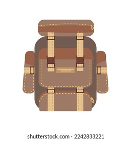 Large camping backpack with pockets cartoon illustration. Colorful knapsack for journey, trip, adventure and traveling isolated on white background. Luggage, carryon concept