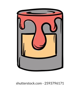 A large can of red paint for repairs. Simple vector illustration of icon, sticker, print. Hand-drawn image isolated on white background