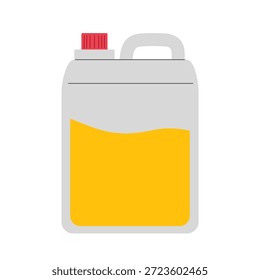 Large canister of yellow liquid. Container for liquid soap or disinfectant. Dangerous, poisonous liquid with red cap on bottle.