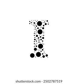 A large capital letter I symbol in the center made in pointillism style. The center symbol is filled with black circles of various sizes. Vector illustration on white background