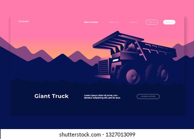 a large car carrying coal was passing in front of the mountains - All elements on this template are editable with vector software
