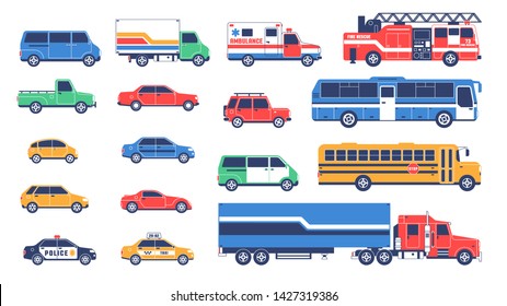 Large car set - including special services. Vector flat objects.