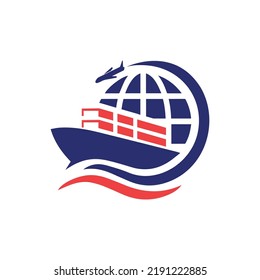 Large Cargo Company Logo with Worldwide Ship and Airplane Vector Illustration