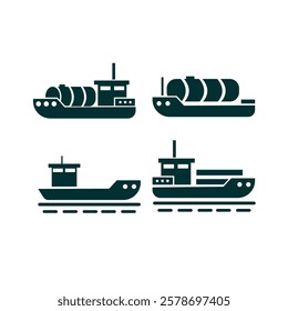 Large cargo ship icon set