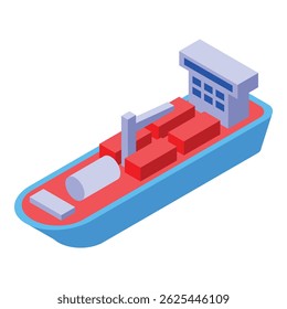 Large cargo ship is transporting containers and barrels across the ocean, highlighting the concept of global logistics